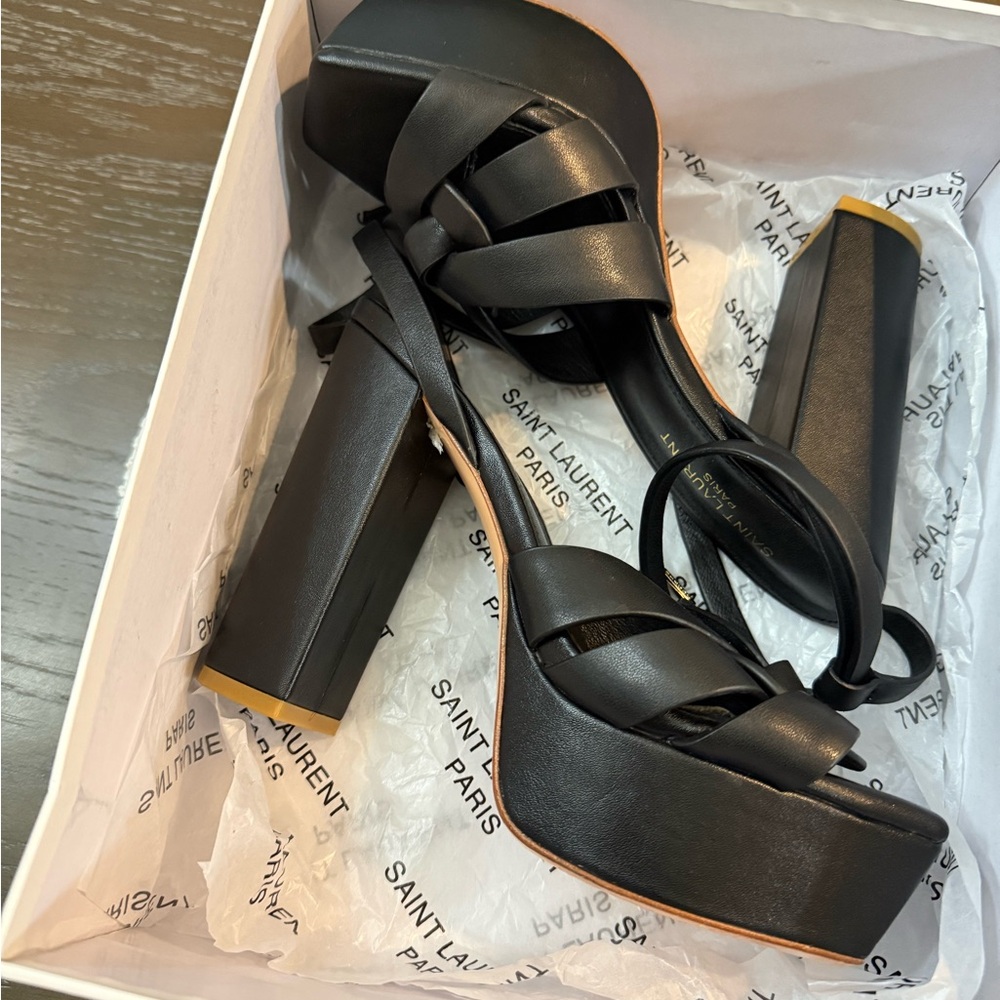 Yves Saint Laurent Black Braided Platform Sandals